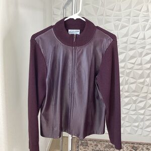 Pendleton Jacket Womens medium  Purple Leather Merino Wool Full Zip Leather